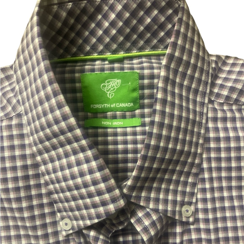 Forsyth of Canada Purple Plaid long sleeve dress shirt size L Non Iron - Picture 4 of 6